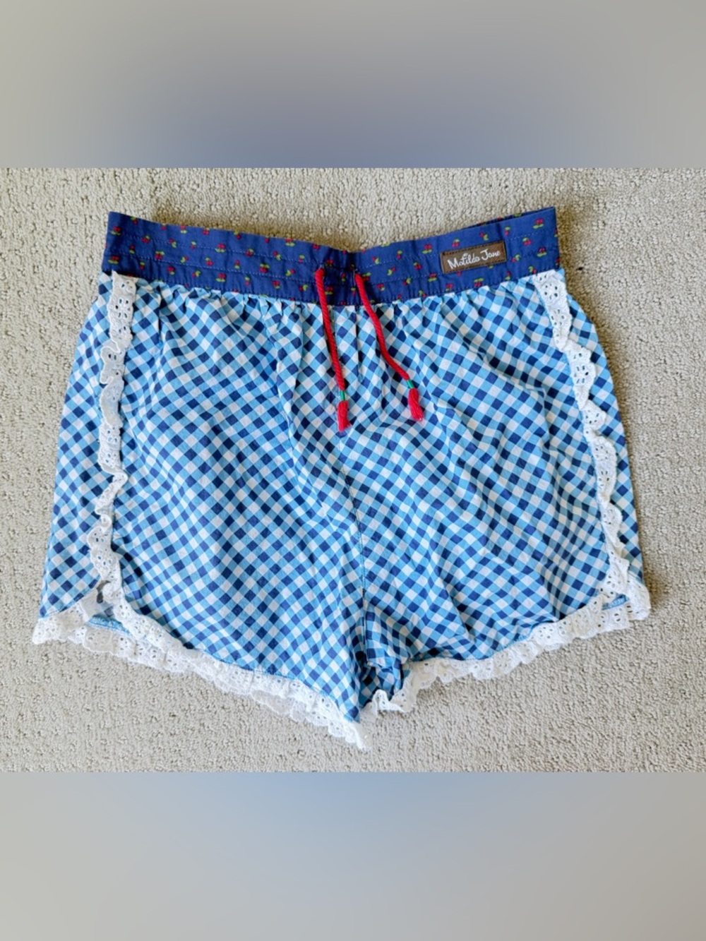 Matilda Jane Blue Gingham Lace-Trim High Waist Shorts